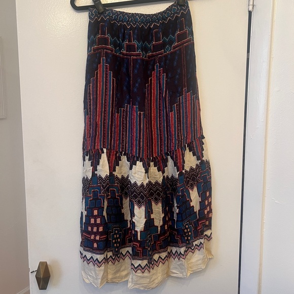BA&SH Maris Geometric-Print High-Waist Jacquard Midi Skirt Bleu - Picture 3 of 6